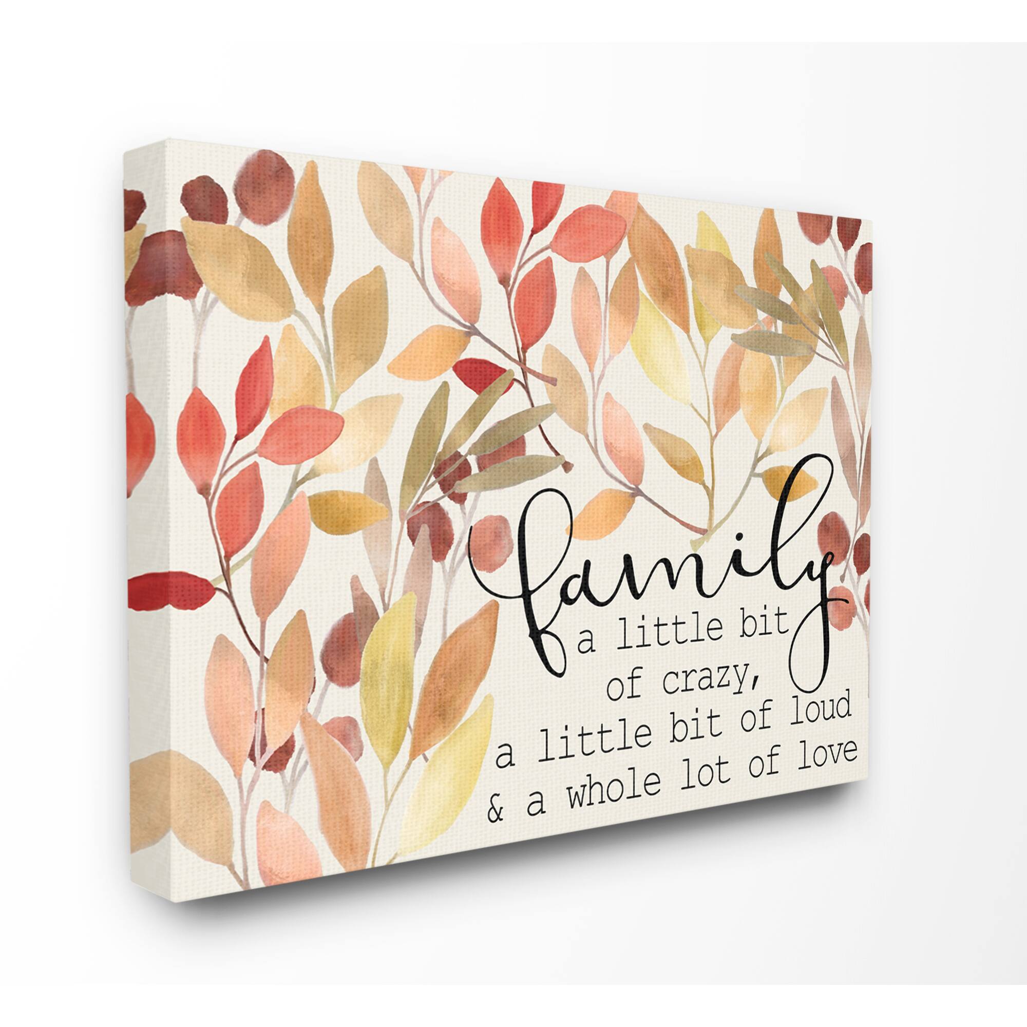 Stupell Industries Love Family Home Inspirational Word Leaves Red Yellow Design Canvas Wall Art
